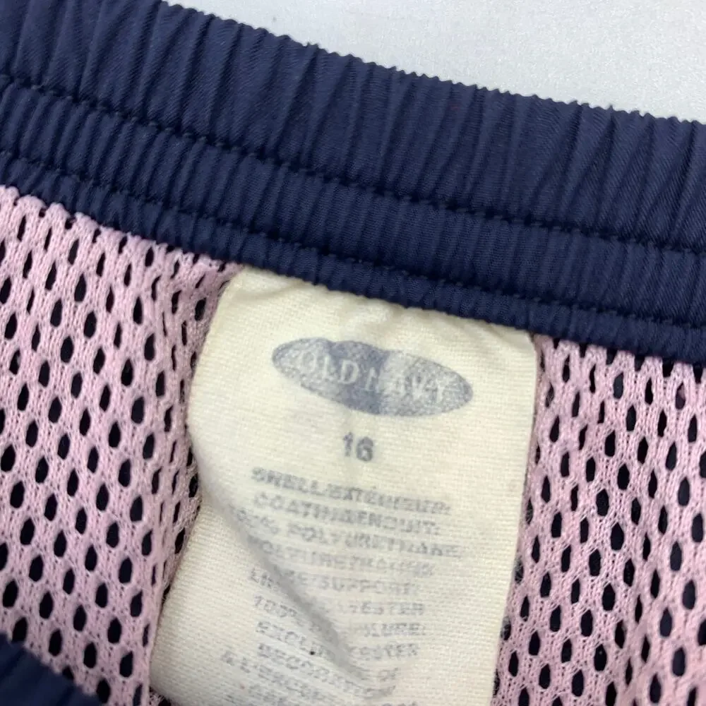 VTG Y2K Old Navy Girls Maxi Skirt Sz 16 Navy Blue Pink Racing Stripe Zip Detail